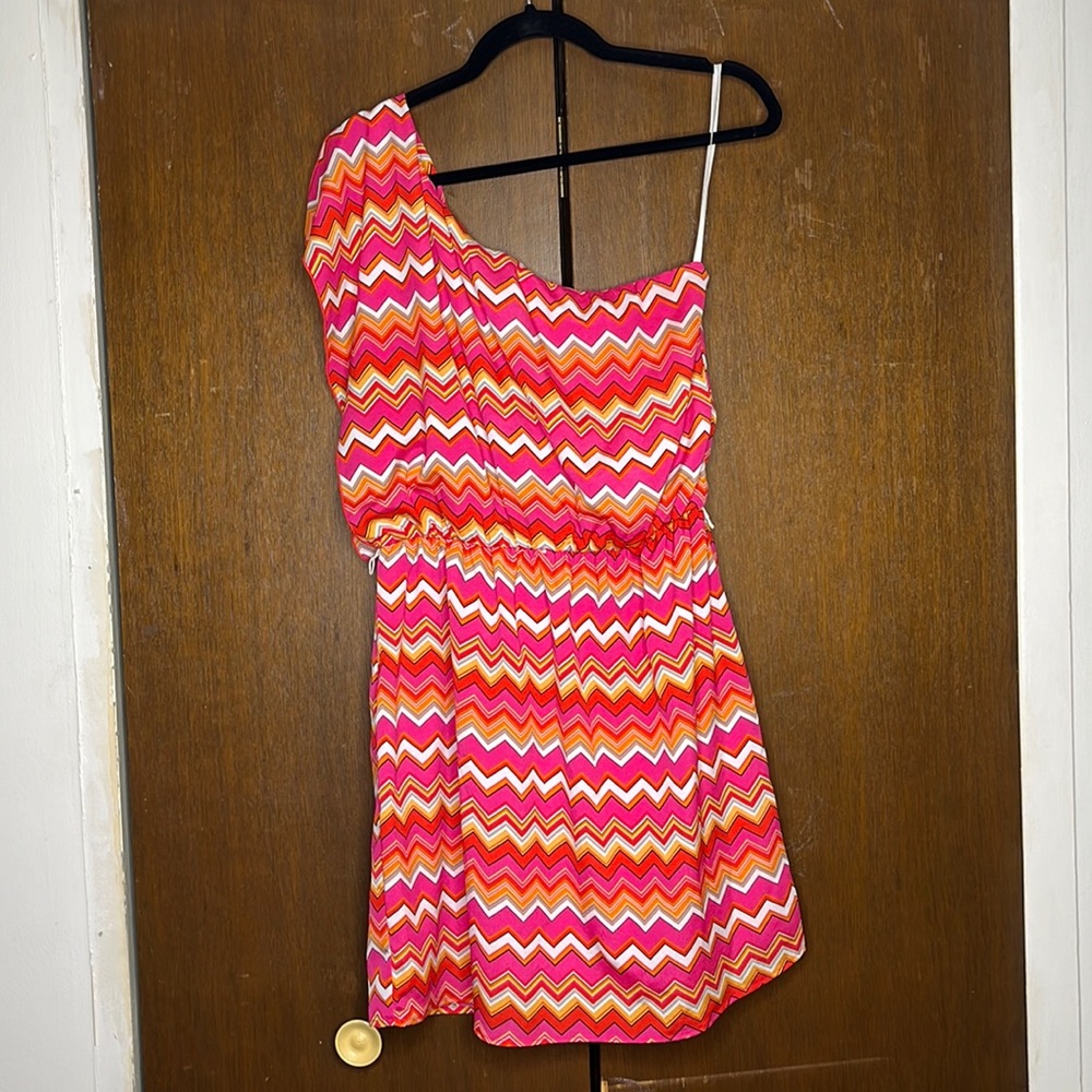 One shoulder colorful dress